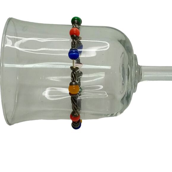 🌈 VTG Cats Eye Stretch Bracelet | Multicolor Fiber Optic Beads Silver Tone - Picture 10 of 12